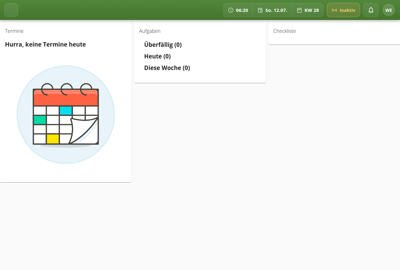 aYOUne control panel showing appointments, tasks and a checklist for an employee