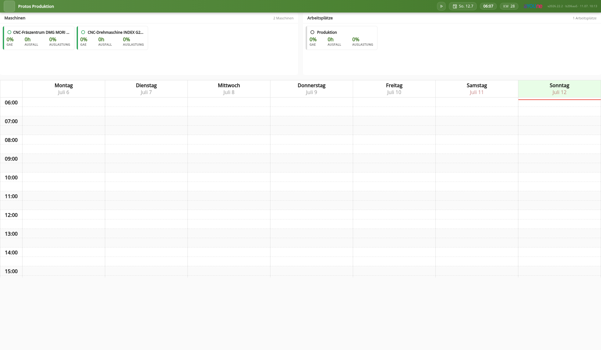 aYOUne Wallboard zeigt Maschinenstatus, Arbeitsplätze und Wochenkalender einer Produktion